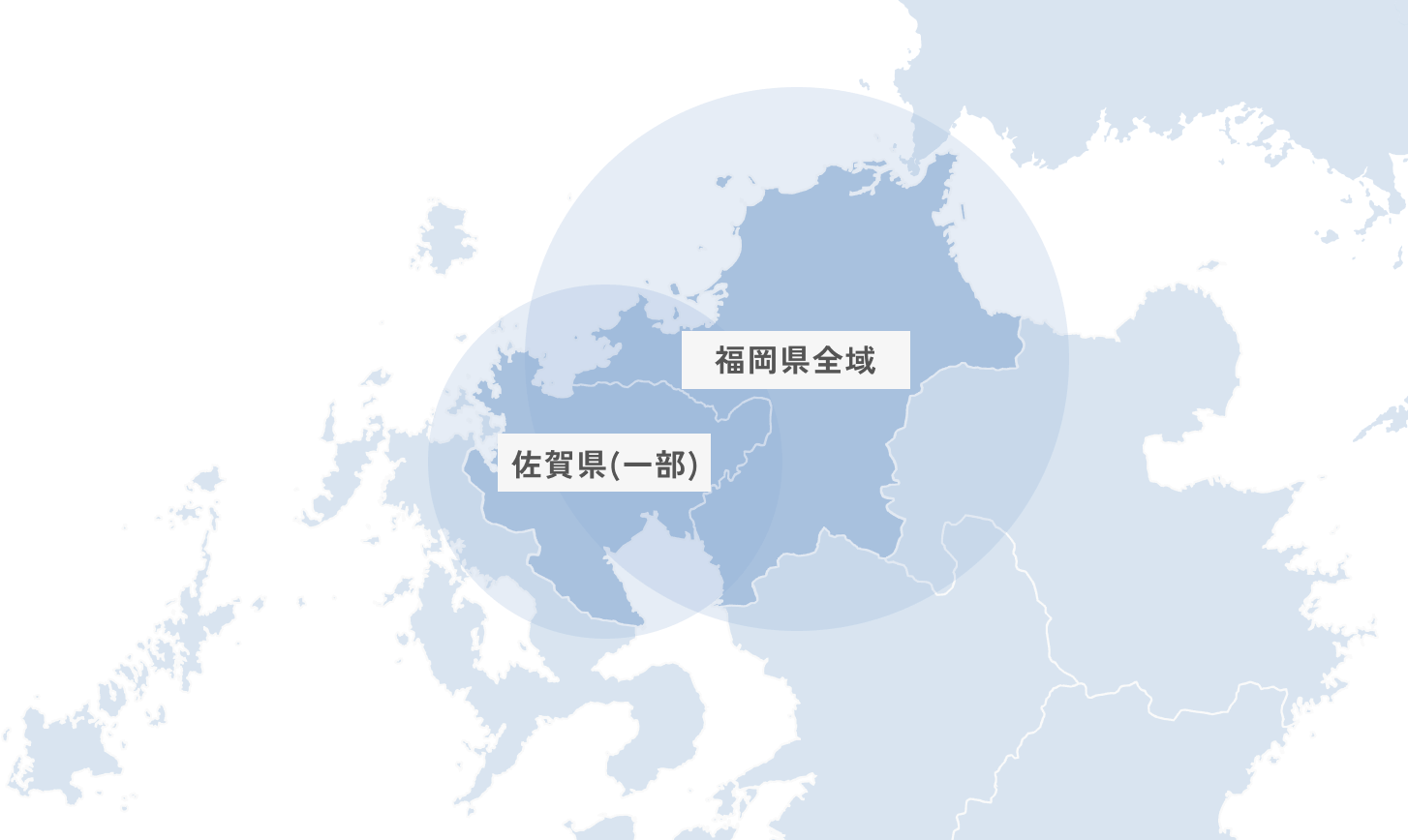 おゆプロの対応エリア地図（福岡県全域と佐賀県一部）